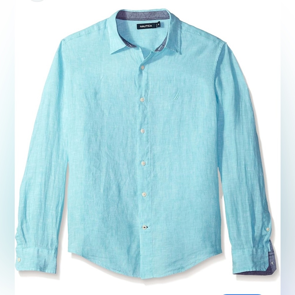 Nautica men’s light blue linen button down shirt size M